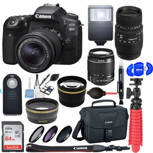 Canon EOS 90D DSLR Camera with 18-55mm &amp; 70-300mm Dual Lens Bundle &amp; Additional Accessories