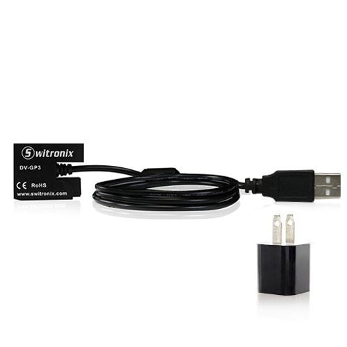 Switronix DVGP3USBPS GoPro 3/3+ Battery Eliminator USB Power 10-Feet Cable with AC Adaptor (Black)