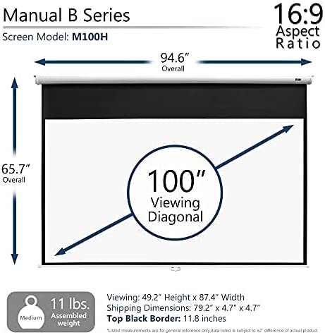 Elite Screens Manual B 100-INCH Manual Pull Down Projector Screen Diagonal