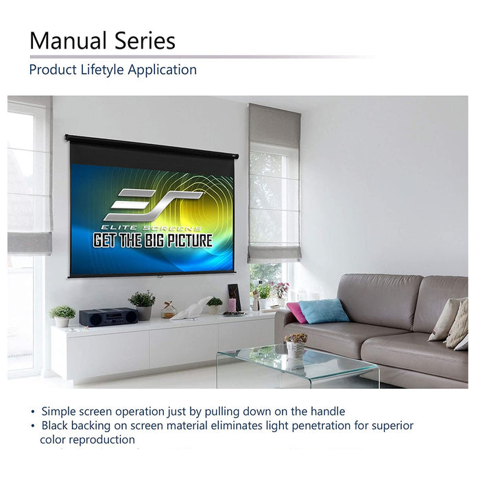 Elite Screens Manual Series, 120-INCH 16:9, Pull Down Manual Projector Screen with AUTO LOCK, Movie Home Theater 8K / 4K Ultra HD 3D Ready