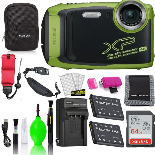 FUJIFILM FinePix XP140 Digital Camera [Colors May Cary] with Accessory Bundle 64GB SD Card Small Camera Case Extra Battery Charger Floating Strap More