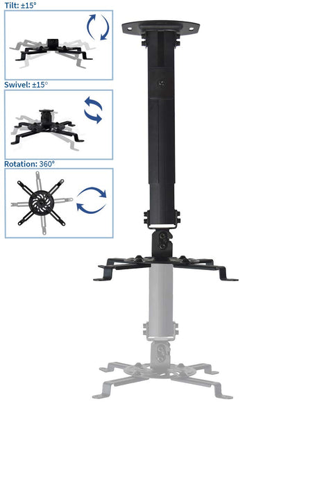 VIVO Universal Extending Black Ceiling Projector Mount/Height Adjustable Projection (MOUNT-VP02B)