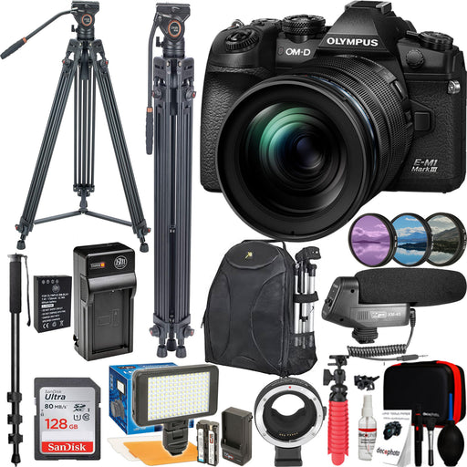 Olympus OM-D E-M1 Mark III Mirrorless Digital Camera with 12-40mm Lens with Lens Adapter | Tripod | Monopod | Microphone &amp; More Supreme Bundle