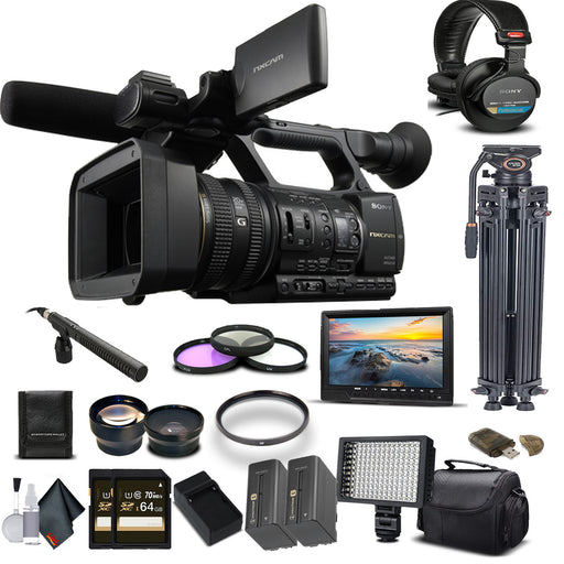 Sony HXR-NX5U NXCAM Professional Camcorder with 2x 64GB Cards, 1x Extra Battery, Case, Tripod, Mic, External Screen, MDR-7506 Bundle