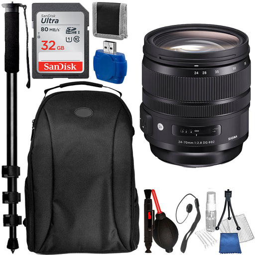 Sigma 24-70mm f/2.8 DG OS HSM Art Lens for Canon EF W/ Backpack &amp; Cleaning Kit