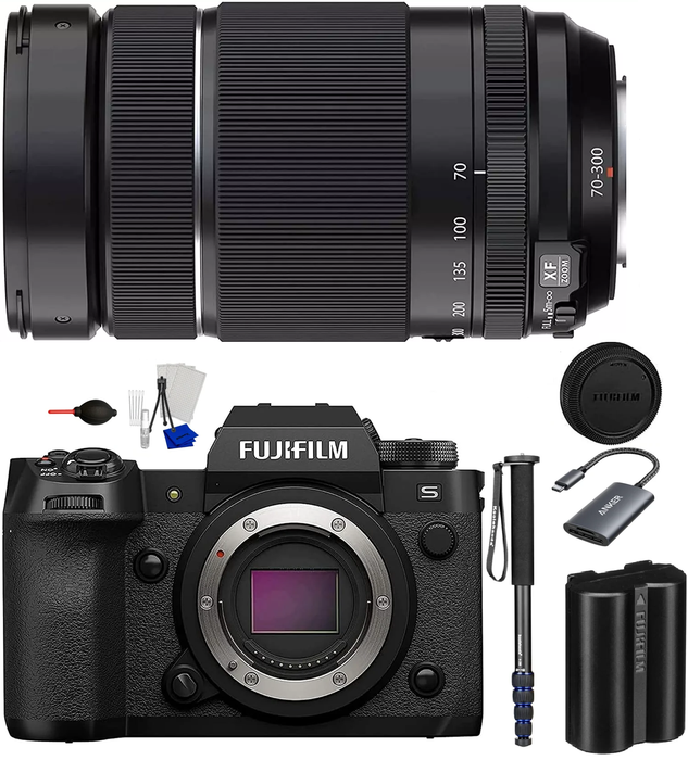 Fujifilm X-H2S Mirrorless Camera with Fujinon XF70-300mm f/4-5.6 LM OIS WR Lens, Extra NP-W235 Lithium-Ion Battery, Ultimaxx Cleaning Kit, Monopod - Travel Bundle