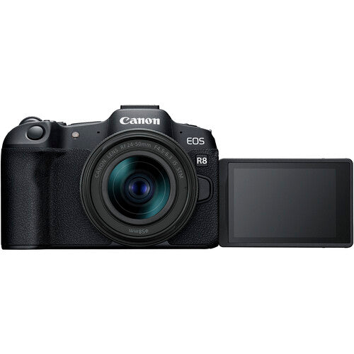 Canon EOS R8 Mirrorless Camera with Canon RF 24-50mm f/4.5-6.3 IS STM Lens + Accessories Included: 1X 128GB Memory Cards, TTL Flash, Extra Battery, & More - NJ Accessory/Buy Direct & Save