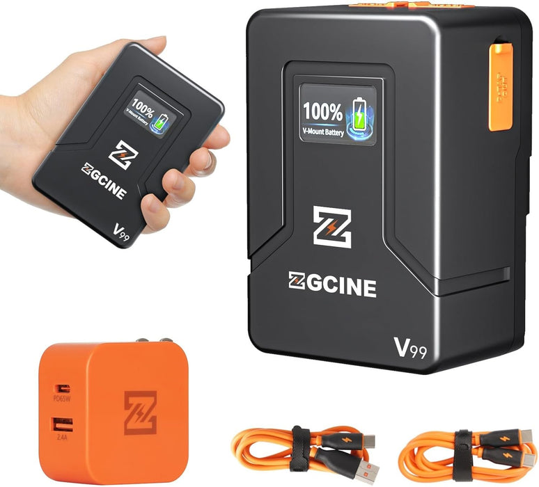ZGCINE ZG-V99 V2 Upgraded Version Mini V-Mount Battery with 65W PD Charger kit, 99Wh 14.8V Support D-TAP/BP/Input and Output, V-Lock Battery Compatible with BMPCC 6K Pro/Canon EOS R5C/Sony FX3