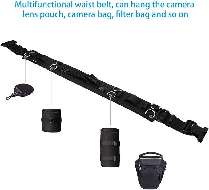 Powerextra Utility Outdoor Photography Adjustable Waist Strap Belt with D-rings for Hanging Tripod Camera Case Lens Case Flash Case SD Card Pouch and Other Photography Accessories