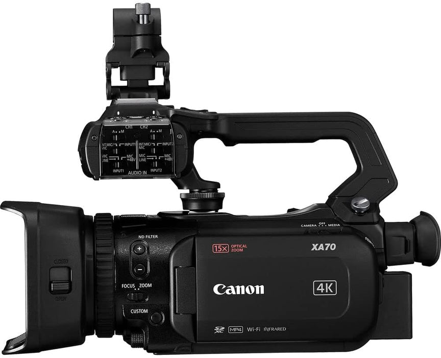 Canon XA70 UHD 4K30 Camcorder with Dual-Pixel Autofocus (5736C002) + ECM-VG1 Microphone, MDR-7506 Headphones, HD Video Monitor, 128GB Card, 2 Extra Batteries, Extra Charger, Filters, & More (Renewed)