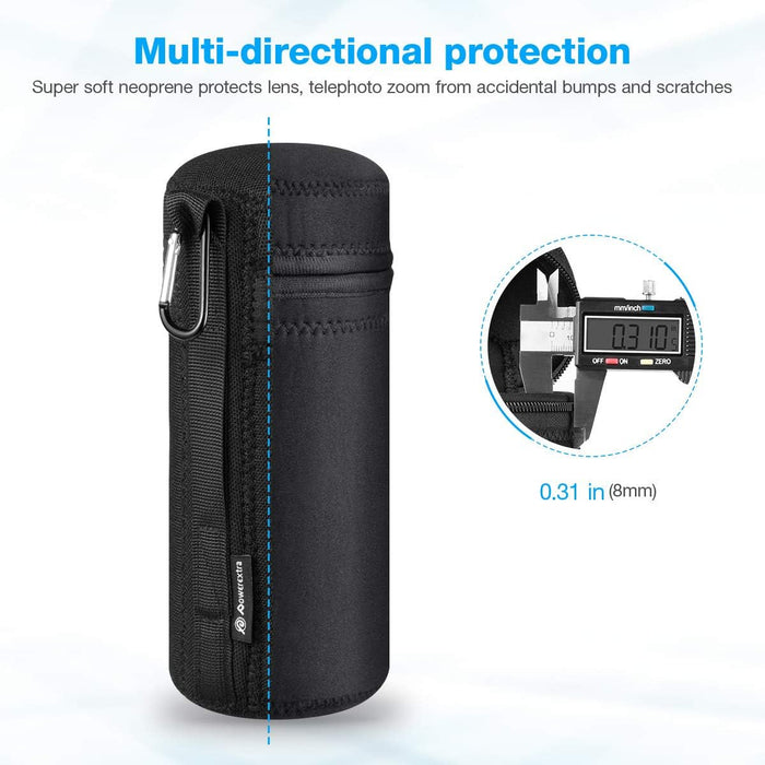 Powerextra 4 Pack Zipper Lens Pouch Case,Thick Neoprene Protective Lens Case for DSLR Camera Lens