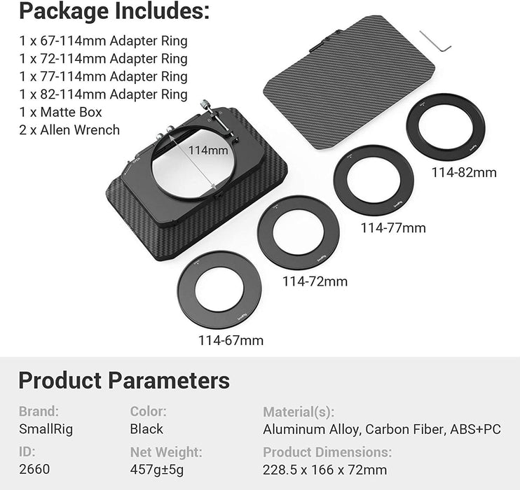SMALLRIG Lightweight Matte Case for Mirrorless DSLR Cameras Compatible with 67mm, 72mm, 77mm, 82mm, 114mm, 2660 Lenses