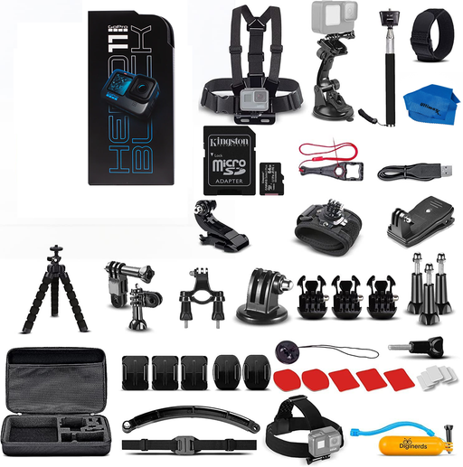 GoPro HERO11 Black Mini - Waterproof Action Camera with 5.3K Ultra HD Video, 24.7MP Photos, 1/1.9" Image Sensor, Stabilization (CHDHF-111-TH) Accessory Kit, 64GB Card + Adapter &  More - NJ Accessory/Buy Direct & Save