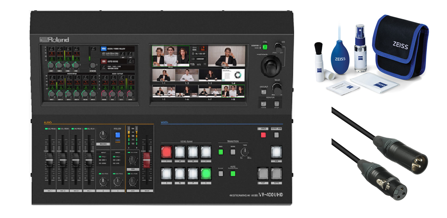 Roland VR-400UHD 4K Streaming AV Mixer Package with Premium XLR Cable & ZEISS Lens Care Essentials