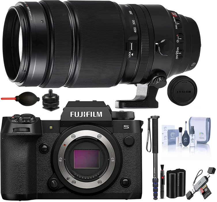 Fujifilm X-H2S Mirrorless Camera with Fujifilm XF100-400MM f/4.5-5.6 R LM OIS WR Lens, Optics Cleaning Kit. Monopod + latest Accessory & add-on Bundle