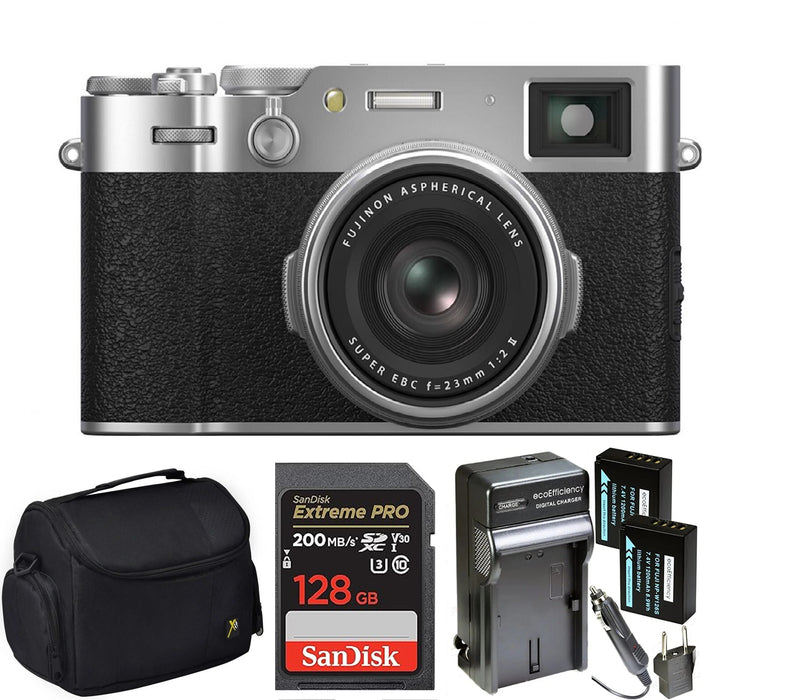 FUJIFILM X100VI Digital Camera (Silver/Black) with Sandisk 128GB Memory Card | Carrying Case | 2x Spare Batteries &amp; AC/DC Charger Bundle