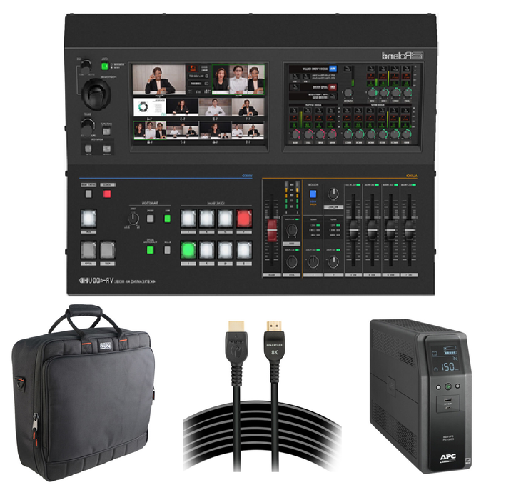 Roland VR-400UHD 4K AV Mixer Package with APC UPS, Gator Carry Bag, and HDMI Cables for Pro Streaming - NJ Accessory/Buy Direct & Save