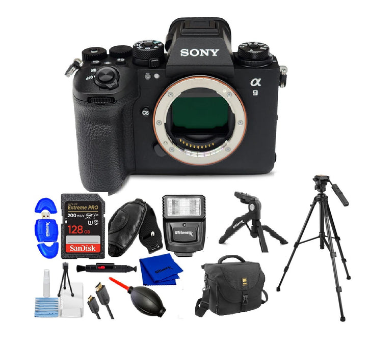 Sony a9 III Mirrorless Camera Bundle With SanDisk 128GB + Shoulder Bag + Tripod Kit with Pan Handle Video Remote