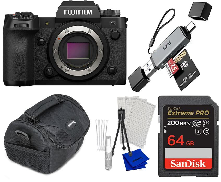 Fujifilm X-H2S Mirrorless Camera Body (Black) Bundle with Additional Accessories (Gadget Bag, 64gb Memory Card) & More