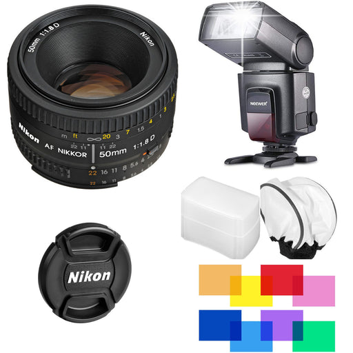 Nikon AF NIKKOR 50mm f/1.8D Lens Flash Bundle
