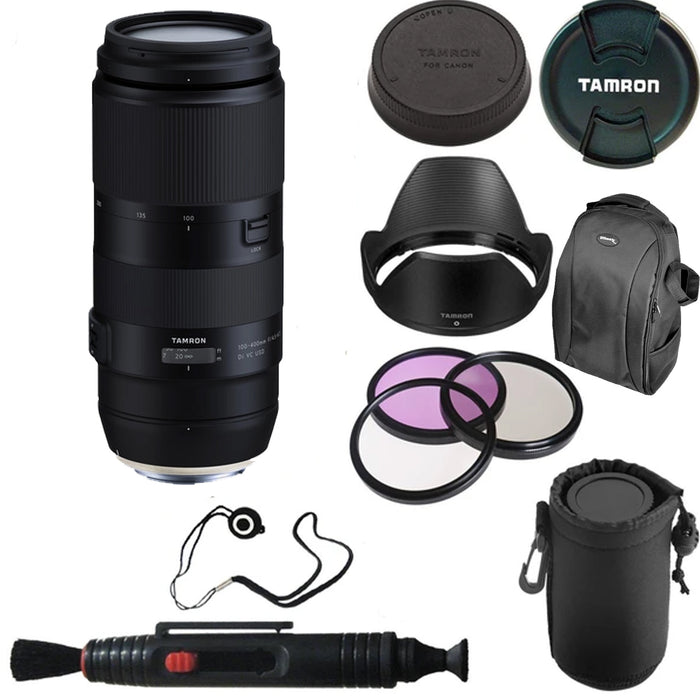 Tamron 100-400mm f/4.5-6.3 Di VC USD Lens for Canon EF With UV Filters &amp; Pouch