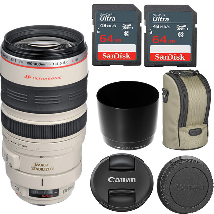 Canon EF 100-400mm f/4.5-5.6L IS USM Lens with 2x 64GB Memory Cards
