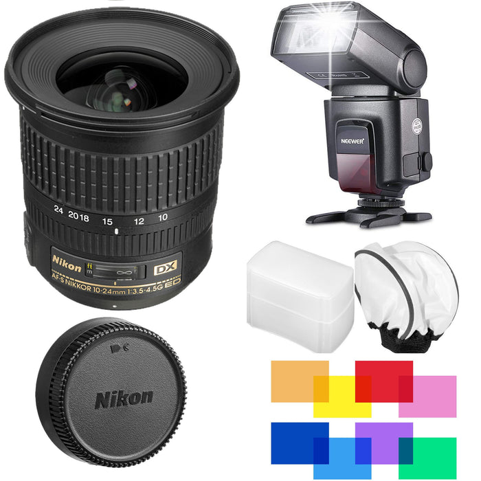 Nikon AF-S DX NIKKOR 10-24MM f/3.5-4.5G ED AF-S DX Nikkor Lens Flash Bundle