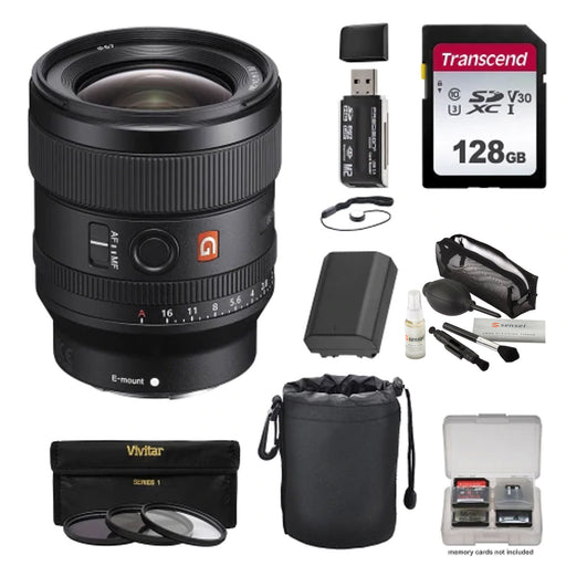 Sony FE 24mm f/1.4 GM Lens with NP-FZ100 Battery + 128GB SD Card + Card Reader + SD Case + Cleaning Kit + Lens Pouch + Filter Kit