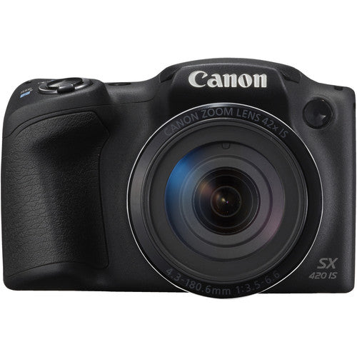 Canon PowerShot SX420 IS Digital Camera (Black) | 64GB Class 10 Memory Card | LED Kit | Backup Battery | Tripod + Case | Cleaning Kit Bundle