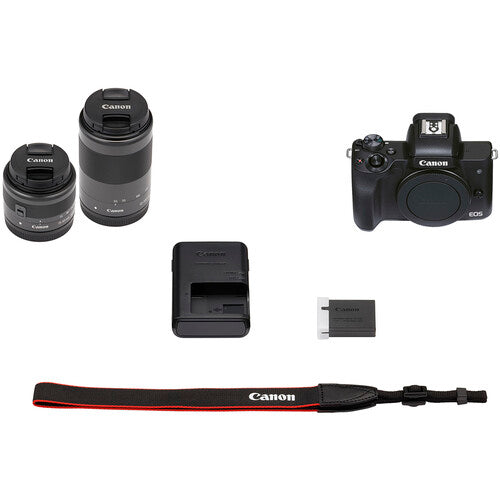 Canon EOS M50 Mark II Mirrorless Digital Camera with 15-45mm and 55-200mm Lenses (Black) 64GB Essential Bundle