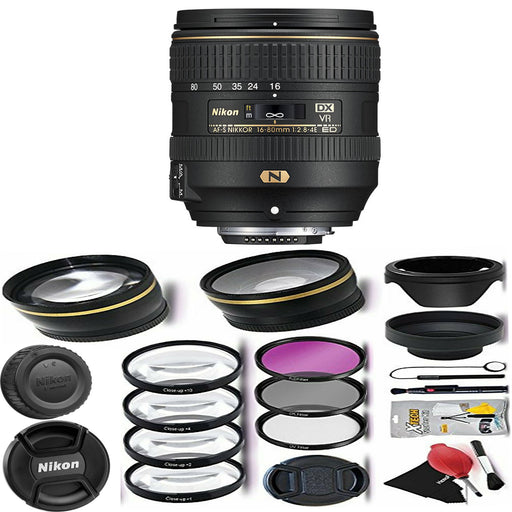 Nikon AF-S DX NIKKOR 16-80mm f/2.8-4E ED VR Lens with 72mm Wide Angle / Telephoto Lens | Filters &amp; More Bundle