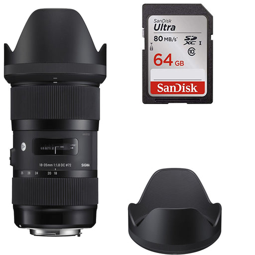 Sigma 18-35mm f/1.8 DC HSM Art Lens for Nikon F with 64GB Memory Card
