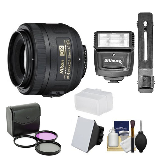 Nikon 35mm f/1.8 G DX AF-S Nikkor Lens with 3 Filters + Flash &amp; 2 Diffusers Kit
