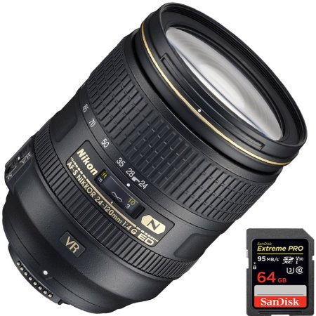 For pokker træthed vækstdvale Nikon AF-S Nikkor 24-120mm f/4G Ed VR Lens for Nikon D-SLR with 64GB SDXC  Bundle | NJ Accessory/Buy Direct & Save