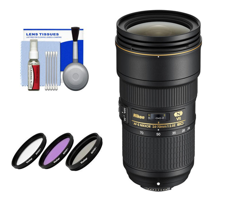 Nikon AF-S NIKKOR 24-70mm f/2.8E ED VR Lens with 82mm Filter &amp; Cleaning Kit