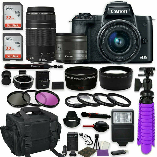 Canon EOS M50 Mirrorless Digital Camera with 15-45mm Lens (Black) Adapter Bundle