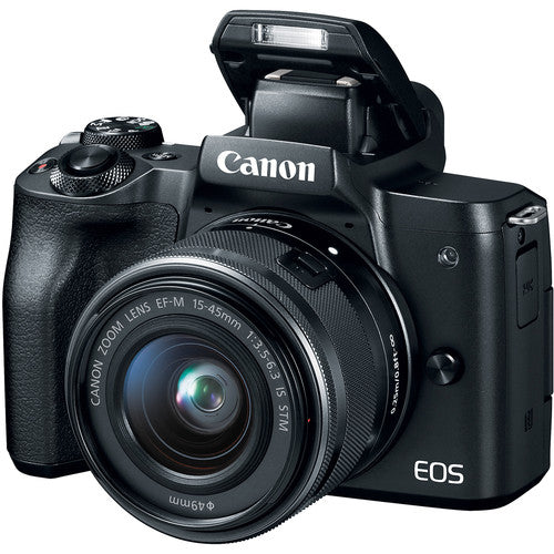 Canon EOS M50 Mirrorless Digital Camera with 15-45mm Lens (Black) with Professional Flash Bundle