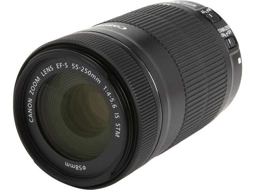 Canon EF-S 55-250mm f/4-5.6 Is STM Lens with Vivitar TTL Flash + 3PC Filter Kit + Monopod