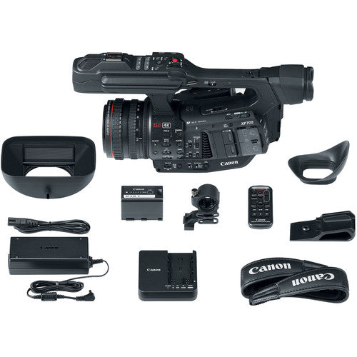 Canon XF705 4K 1&quot; Sensor XF-HEVC H.265 W/ Tripod, Padded Case, LED Light, 64GB MC, Sony Headphones External 4K Monitor, Sony ECM-VG1 Supreme Bundle