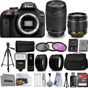 Nikon D3500 DSLR Camera with AF-P 18-55mm and 70-300mm Zoom Lenses Bundle  with 64GB Card and Accessories (7 Items)