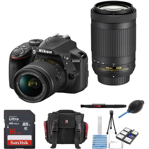 Nikon D3400/D3500 DSLR Camera with 18-55mm and 70-300mm Lenses (Black) Starter Package