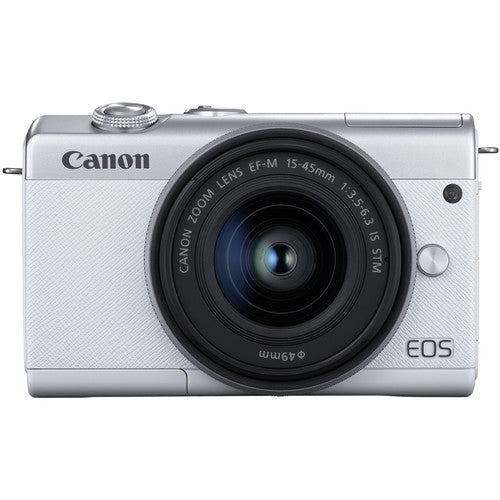 Canon EOS M200 Mirrorless Digital Camera with 15-45mm Lens (White) &amp; Sandisk 16GB | 2x Extra Batteries | Canon Case &amp; More
