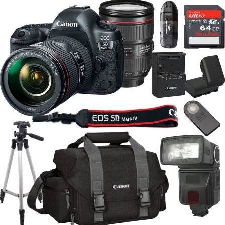 Canon EOS 5D Mark IV with 24-105mm f/4 L Is II USM Lens Kit Bundle + 64GB High Speed Memory Card + Canon Camera Bag + Wireless Remote