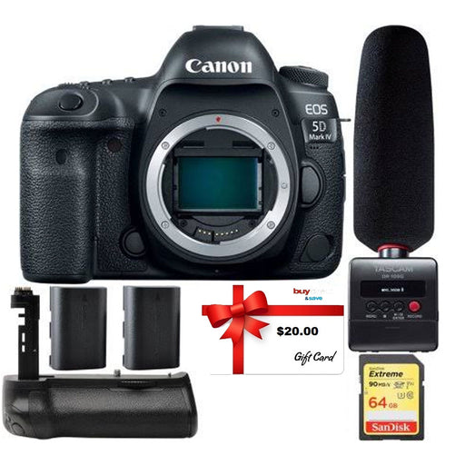 Canon EOS 5D Mark IV DSLR Camera + Tascam DR-10SG Audio Recorder &amp; Microphone Kit