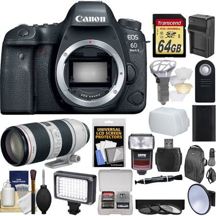 Canon Eos 6D Mark II Wi-Fi Digital SLR Camera Body with EF Canon 70-200mm f/2.8 L Is II Lens + 64GB Card + Backpack + Flash + Battery &amp; Charger Supreme Bundle