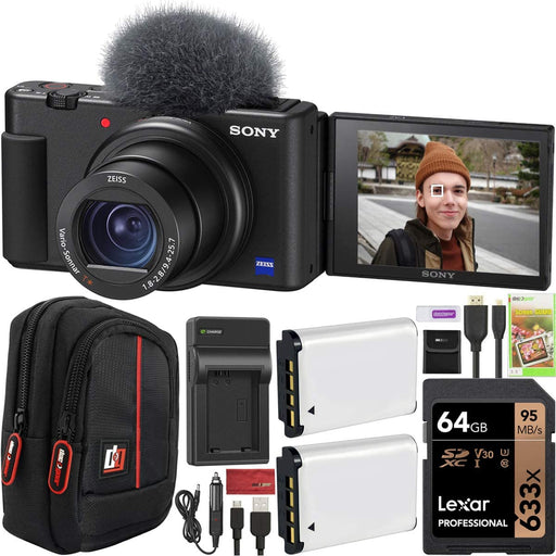 Sony ZV-1 Digital Camera with 64GB Memory Card, External Charger &amp;Accessories Bundle