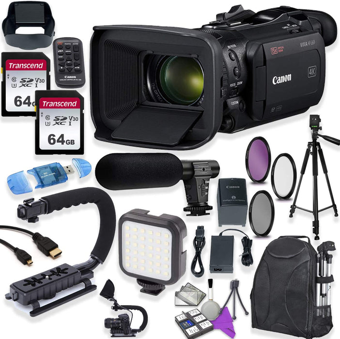 Canon Vixia HF G60 UHD 4K Camcorder with Premium Accessory Kit Including Padded Backpack &amp; 128GB High Speed U3 Memory