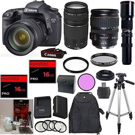 Canon EOS 7D with Canon 28-135mm IS USM | Canon 75-300mm III | 500mm Preset &amp; More Mega Lens Bundle