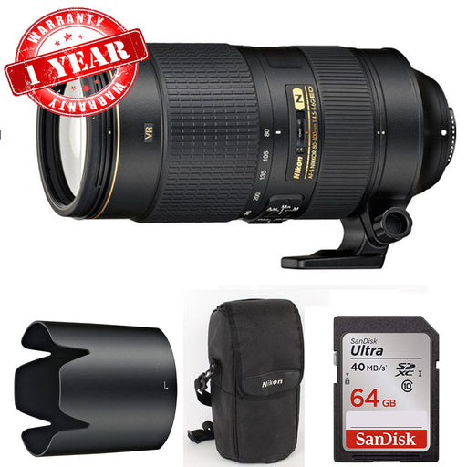 Nikon AF-S NIKKOR 80-400mm f/4.5-5.6G ED VR Lens w/ Sandisk 64GB Memory Card