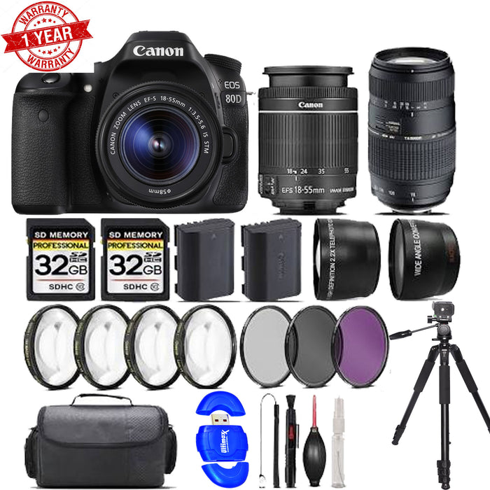 Canon Eos 80D DSLR Camera + 18-55mm Is STM Lens + 70-300mm Lens + 4pc Macro Kit, Black